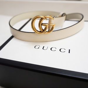 White Leather Double G Gucci Belt